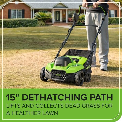 Greenworks 13 Amp Corded Dethatcher & Scarifier – 14″ (35.6 cm) Deck, 5-Position Depth (DT13B00) - Image 16