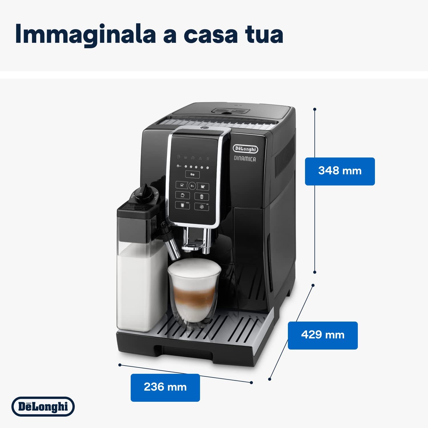 DeʼLonghi Dinamica ECAM350.15.B – Fully Automatic Bean-to-Cup Espresso & Coffee Machine with Manual Milk Frother, Double-Cup Brew, Hot Water Spout, 1.8 L Tank, 1450 W, Black/Stainless Steel - Image 10
