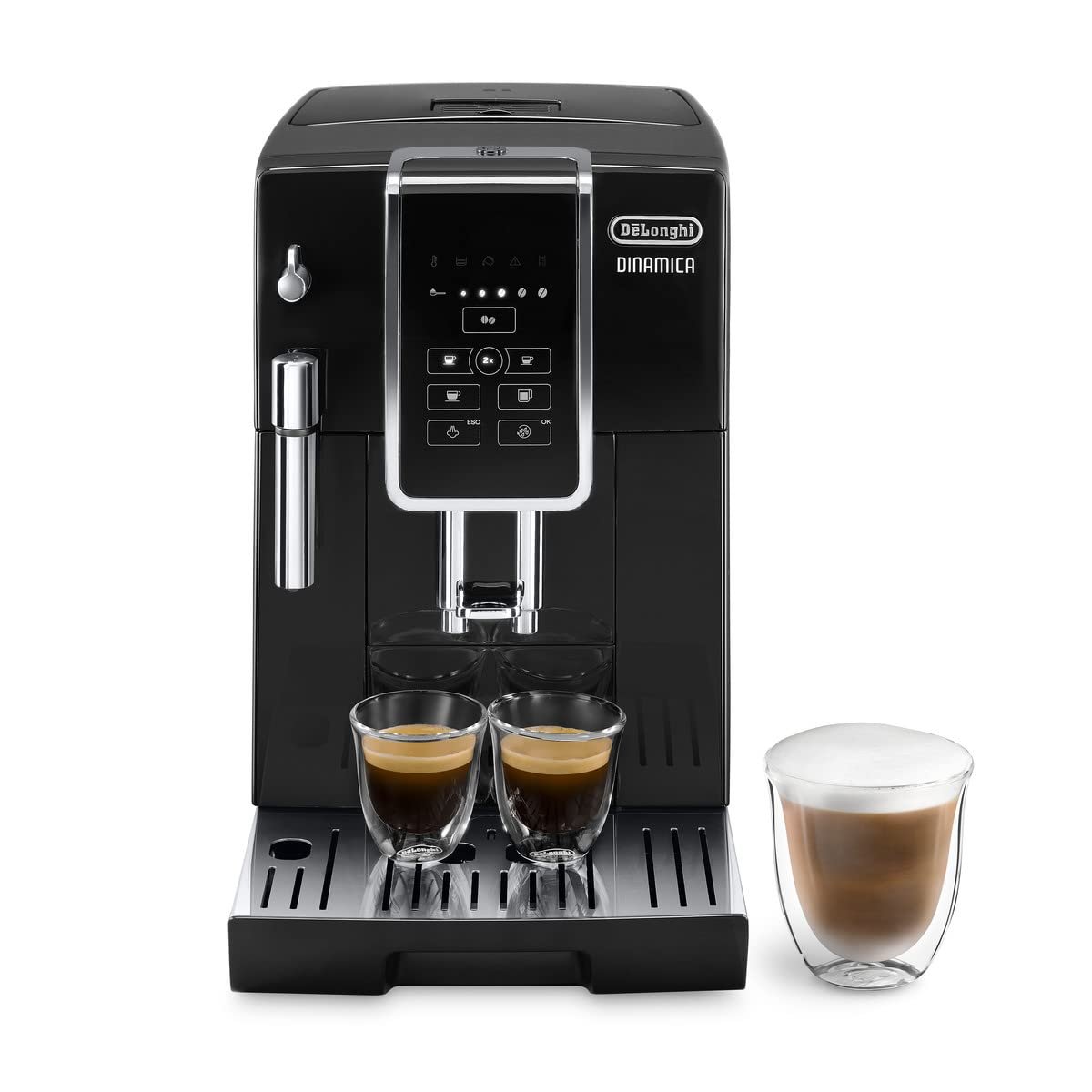 DeʼLonghi Dinamica ECAM350.15.B – Fully Automatic Bean-to-Cup Espresso & Coffee Machine with Manual Milk Frother, Double-Cup Brew, Hot Water Spout, 1.8 L Tank, 1450 W, Black/Stainless Steel - Image 2