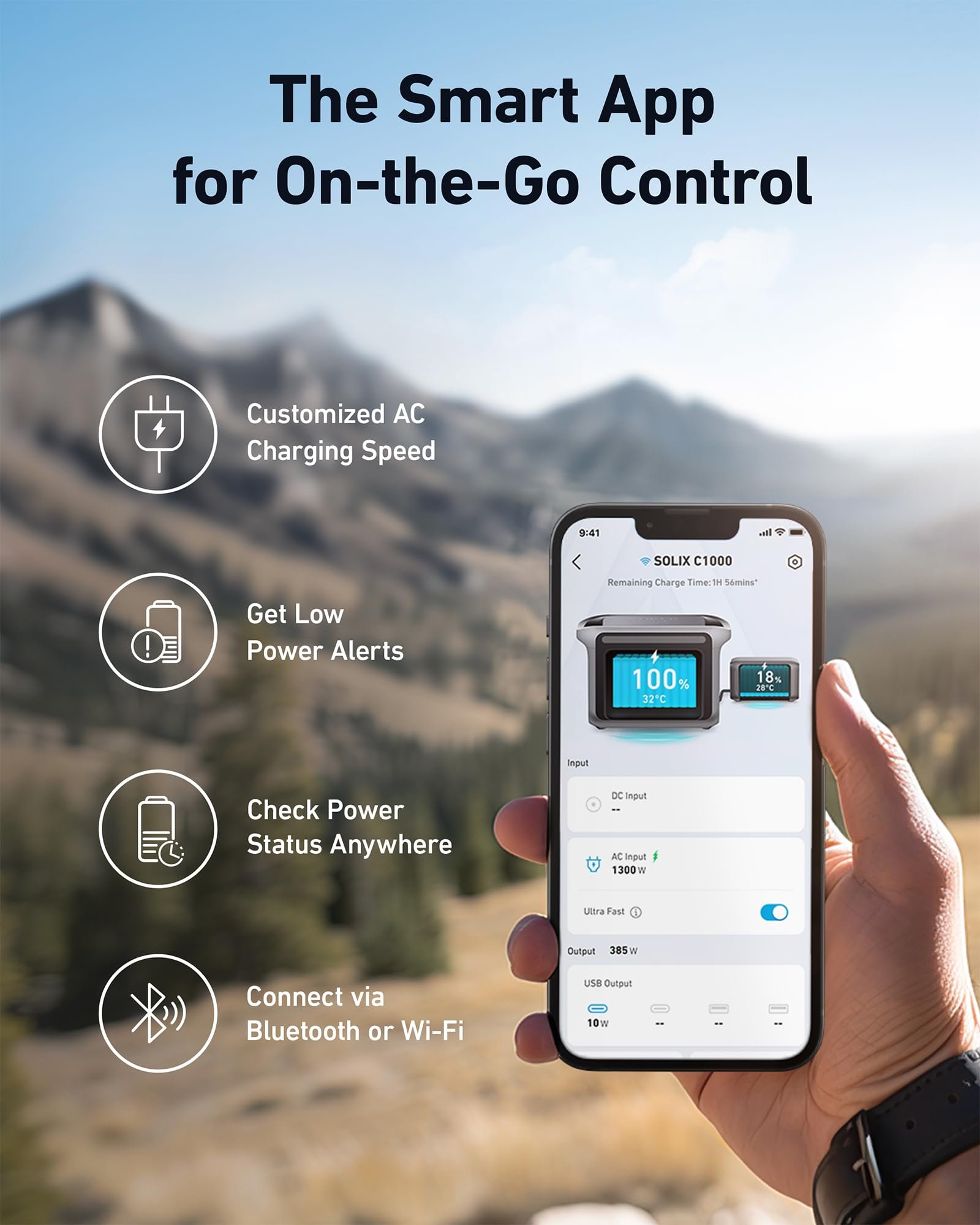 Anker SOLIX C1000 1056 Wh Portable Power Station – 1800 W (2400 W Surge) Solar Generator, Full Charge in 58 Min, LiFePO4 Battery for Home Backup & Camping - Image 13