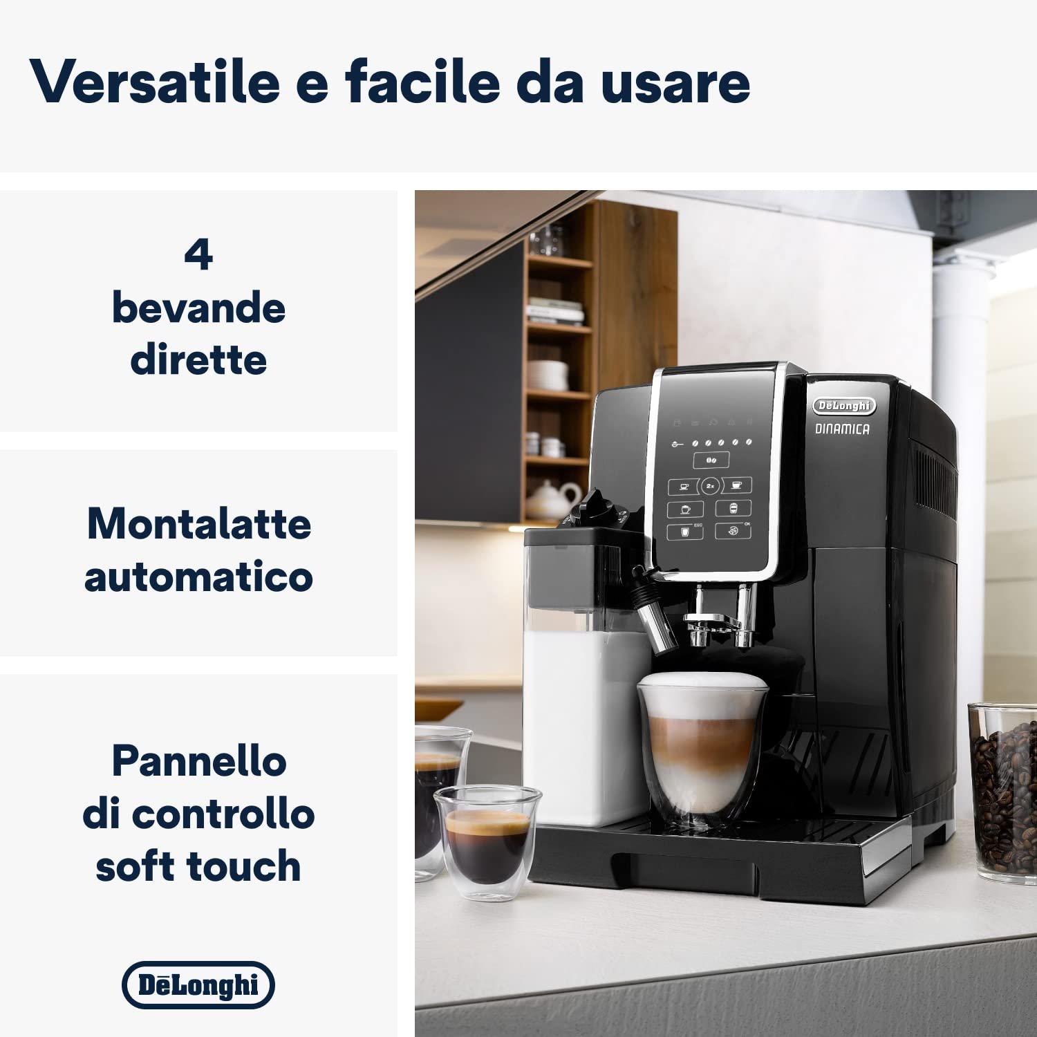 DeʼLonghi Dinamica ECAM350.15.B – Fully Automatic Bean-to-Cup Espresso & Coffee Machine with Manual Milk Frother, Double-Cup Brew, Hot Water Spout, 1.8 L Tank, 1450 W, Black/Stainless Steel - Image 5