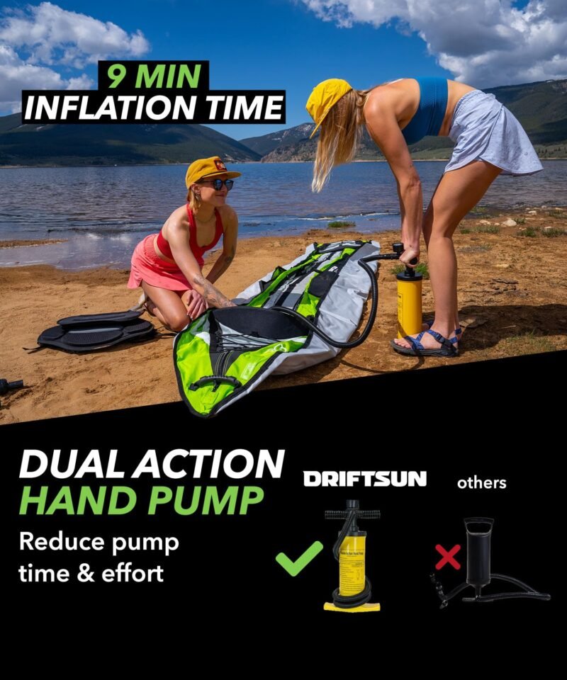 Driftsun Almanor Inflatable Touring Kayak – 1 & 2 Person EVA Padded Seats, High Back Support, Paddle & Pump - Image 6