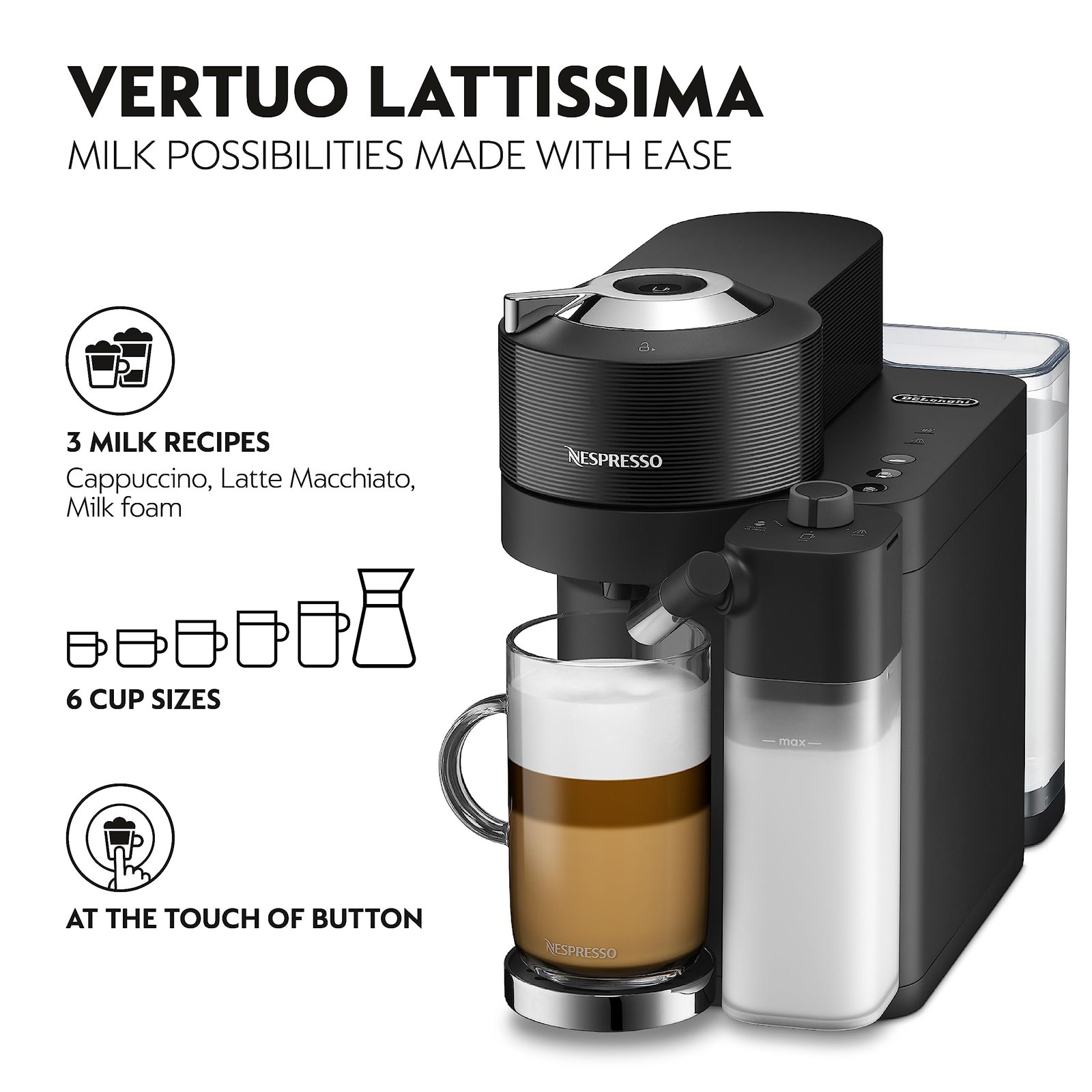 De’Longhi Nespresso Vertuo Lattissima ENV300.B – 5 Cup Sizes & Automatic Milk Frother - Image 16