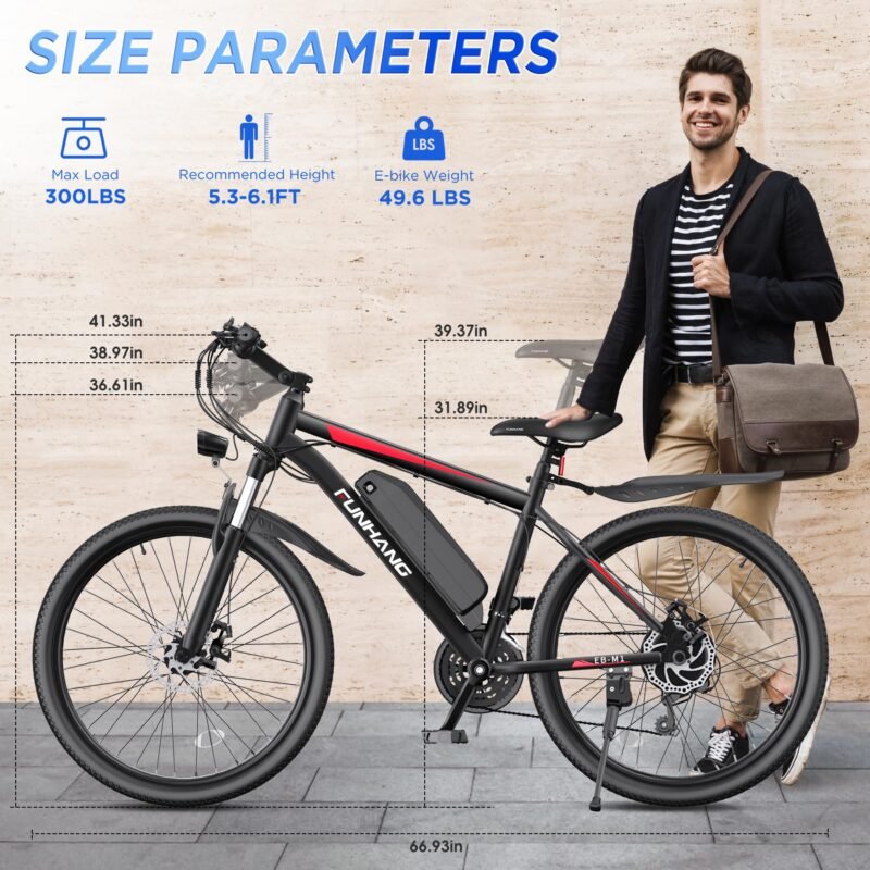 Funhang EB-M1 26″ Electric Mountain Bike – 500 W (1 000 W peak) motor, 48 V 374 Wh removable battery, 35 km h⁻¹ top-speed, up to 80 km range - Image 9