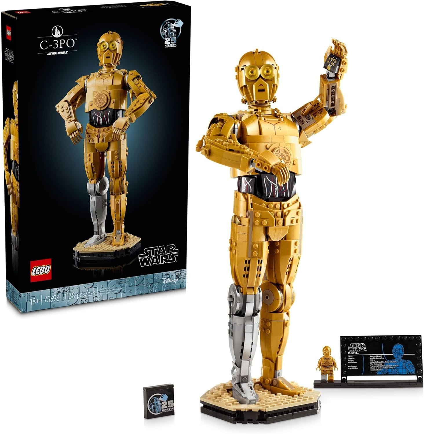 LEGO Star Wars C-3PO Droid Figure 75398 – Collectible Build-and-Display Model for Adults with Minifigure & Info Plaque – 25th Anniversary Star Wars Gift & Home Decor – 1,138 Pieces
