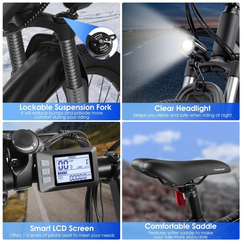 Funhang EB-M1 26″ Electric Mountain Bike – 500 W (1 000 W peak) motor, 48 V 374 Wh removable battery, 35 km h⁻¹ top-speed, up to 80 km range - Image 8