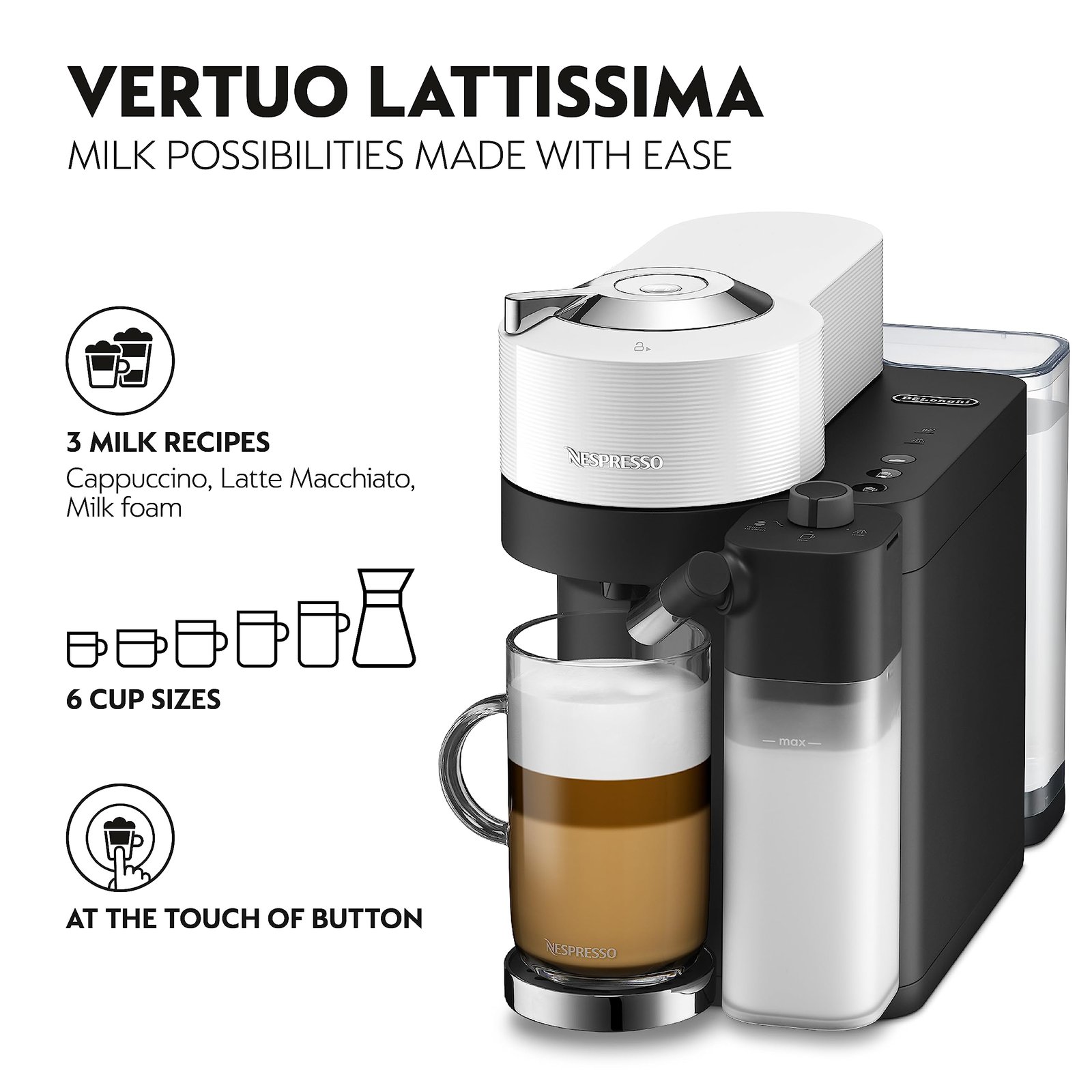 De’Longhi Nespresso Vertuo Lattissima ENV300.B – 5 Cup Sizes & Automatic Milk Frother - Image 4