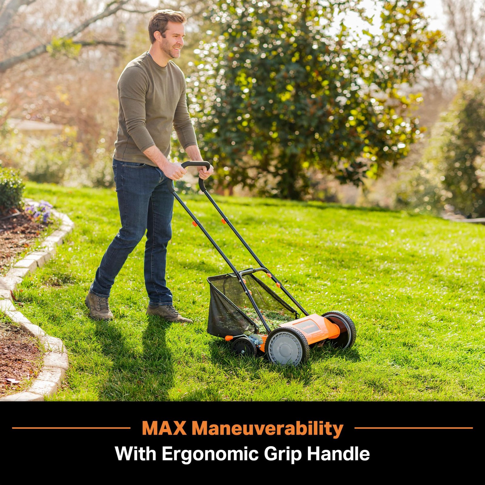 LawnMaster 16″ (40.6 cm) 5-Blade Manual Reel Lawn Mower – 4-Position Height, 22 lb (10 kg) - Image 9