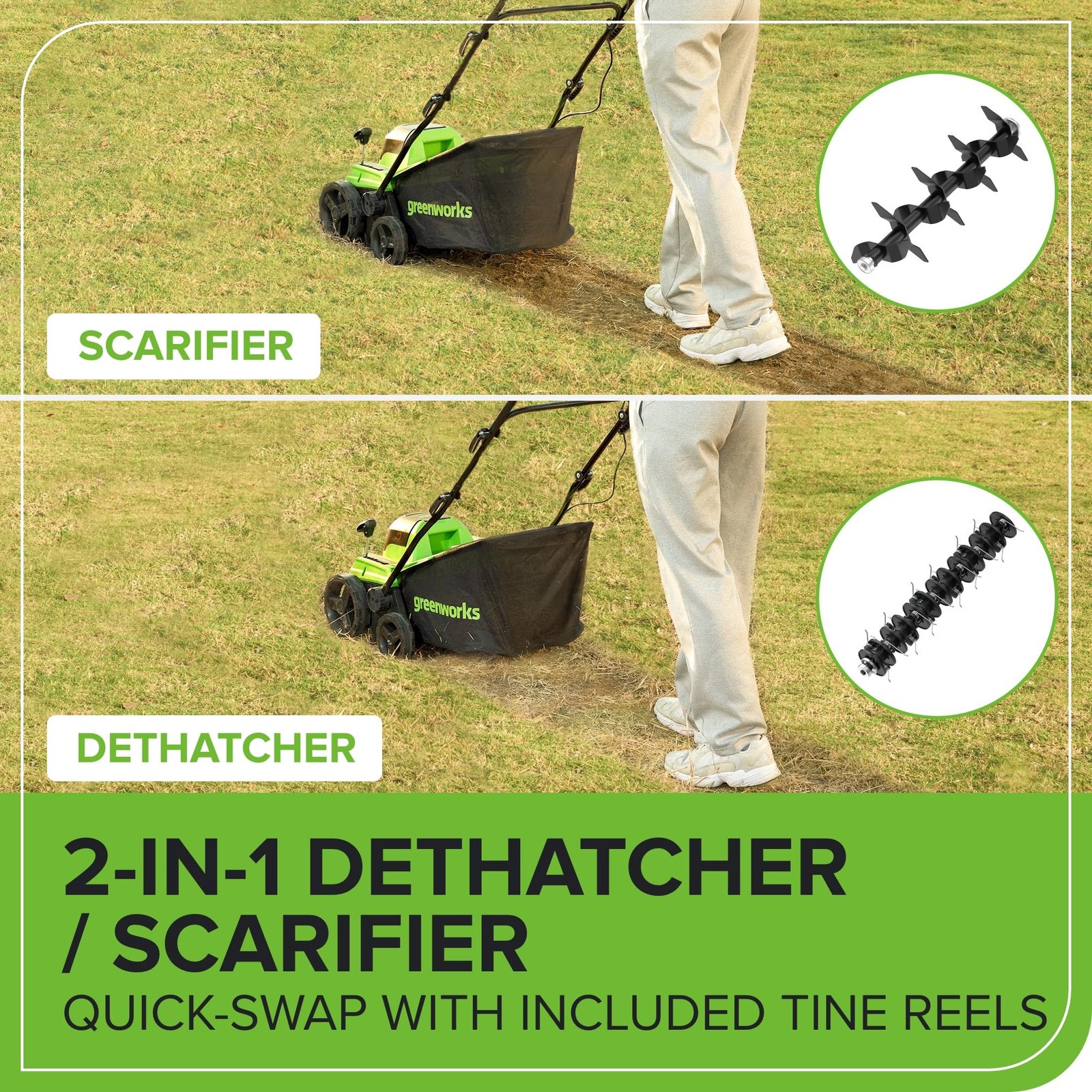 Greenworks 13 Amp Corded Dethatcher & Scarifier – 14″ (35.6 cm) Deck, 5-Position Depth (DT13B00) - Image 17
