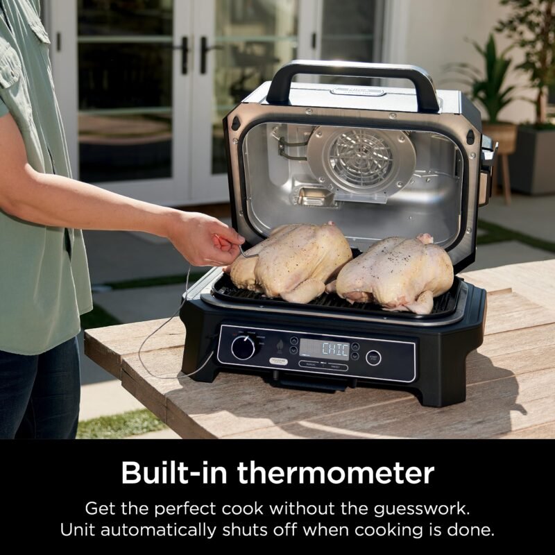 Ninja Woodfire Pro XL OG850 Electric Outdoor Grill and Smoker – 4-in-1 Portable BBQ with Built-In Thermometer, Air Fry, Bake, and Real Woodfire Flavor – Stainless Steel, 22-Inch, Dark Grey - Image 8