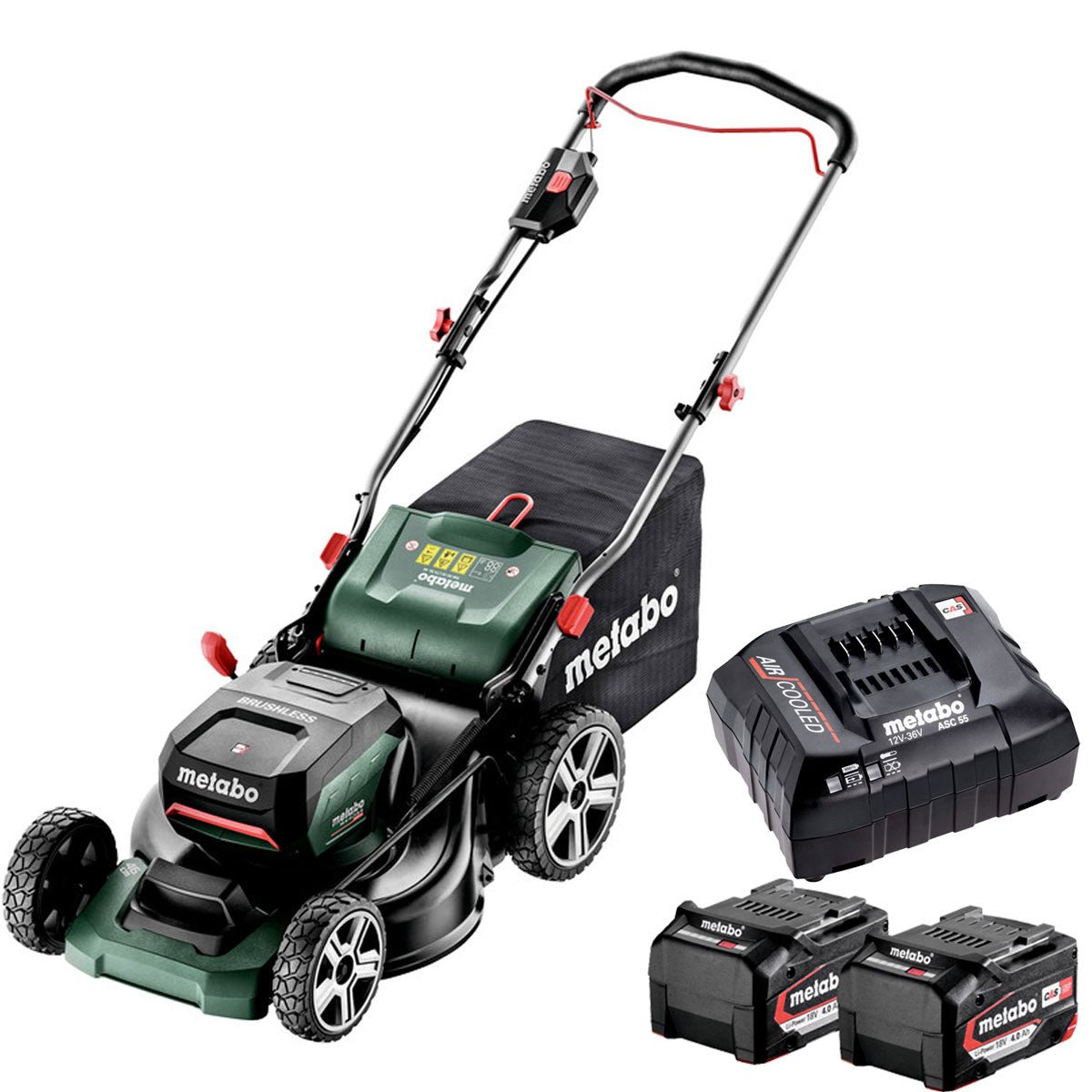Metabo RM 36-18 LTX BL 46 36V Brushless 46cm Lawn Mower with 2 x 4.0Ah Battery & Charger
