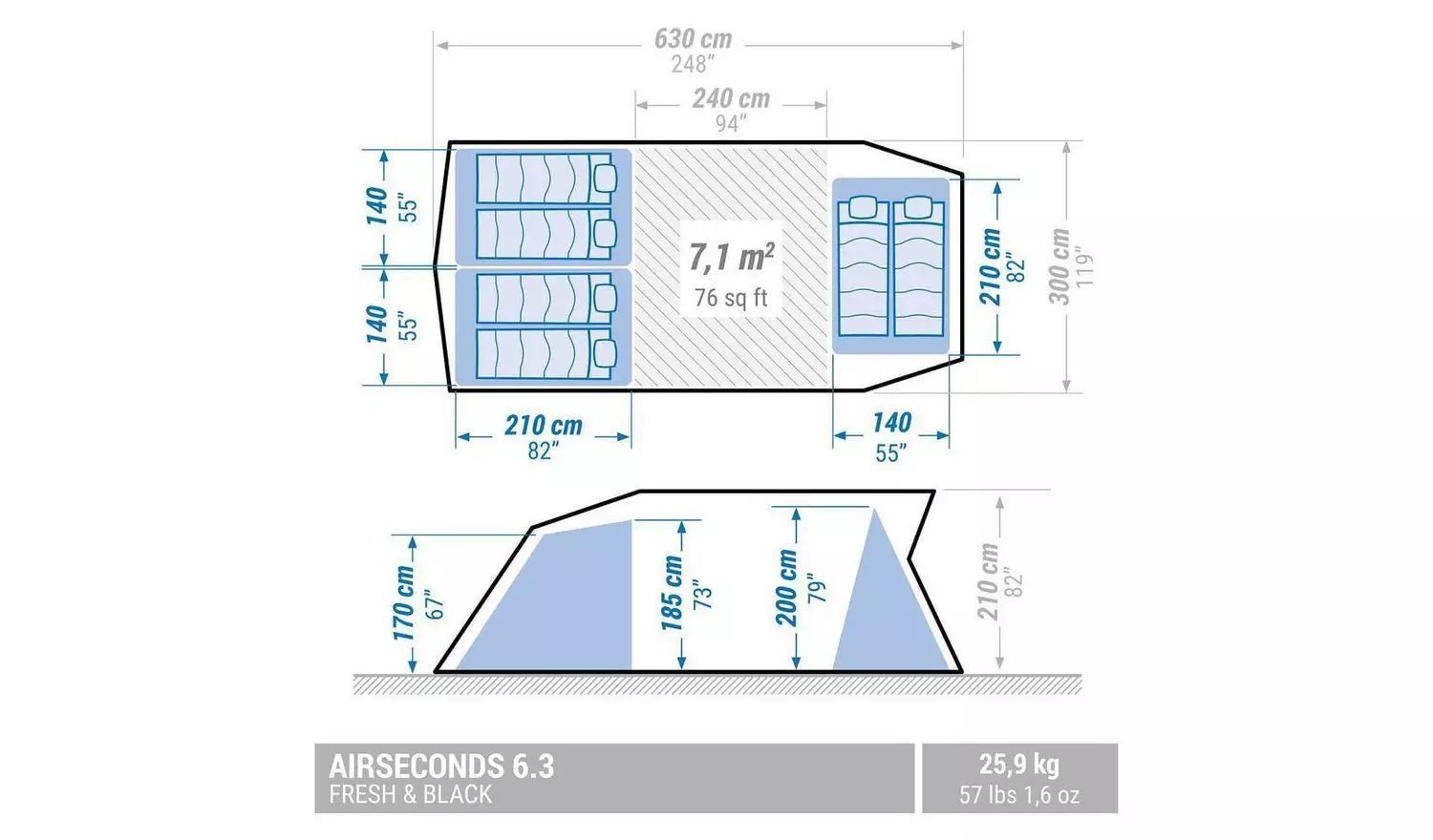 6-Person 3-Room Inflatable Camping Tent 6.3 F&B - Image 2